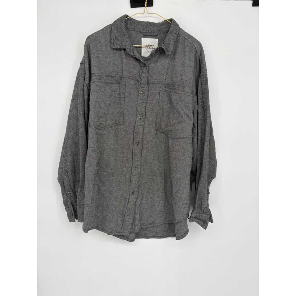 Aerie Anytime Fave Gray  Twill Button-Down Shirt Size L